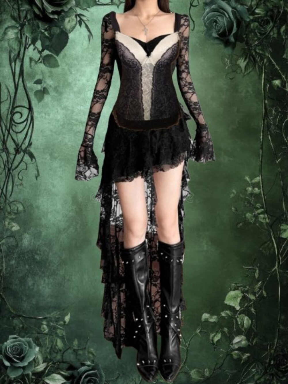 Vampire Gothic Black Lace Corset Top